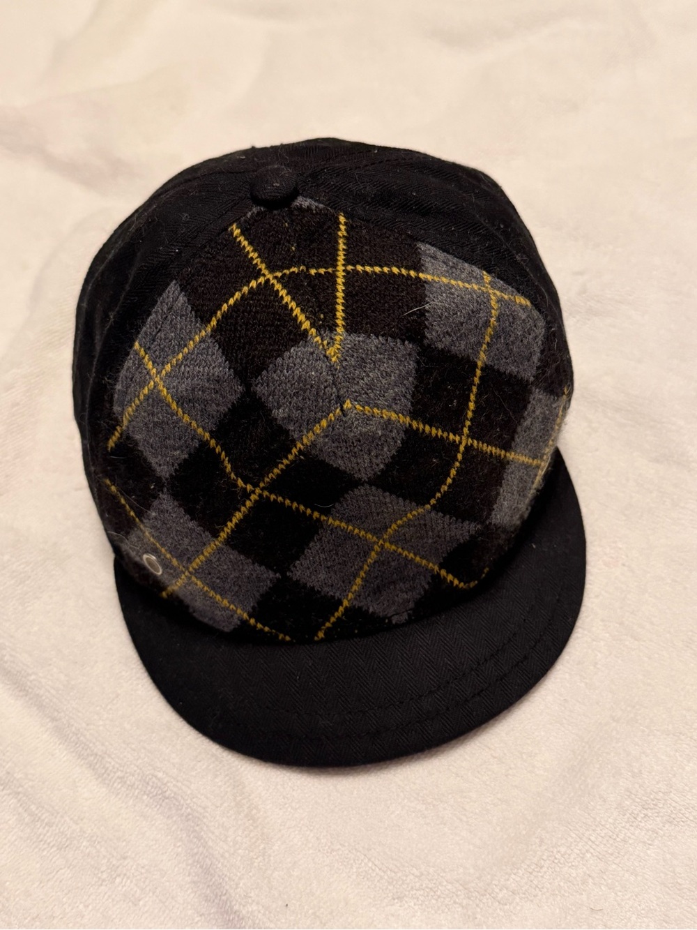 Zara Black & Gray Argyle Cap with Yellow Stitching